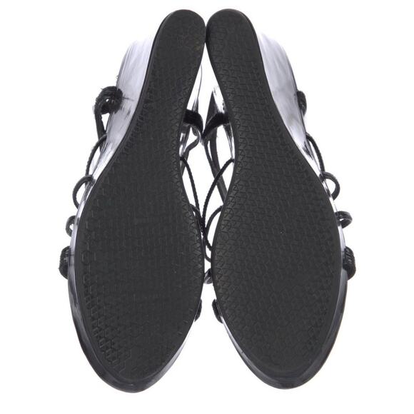 Authentic PRADA Black Patent Leather Strappy Wedge Sandals Size 10 - Picture 5 of 5